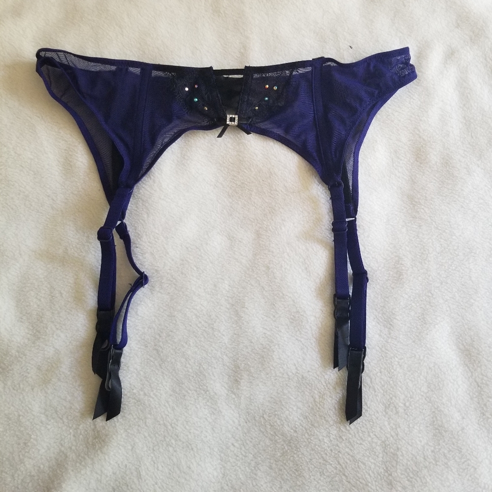 Victoria's Secret Blue/Blk Mesh Garter XS/S